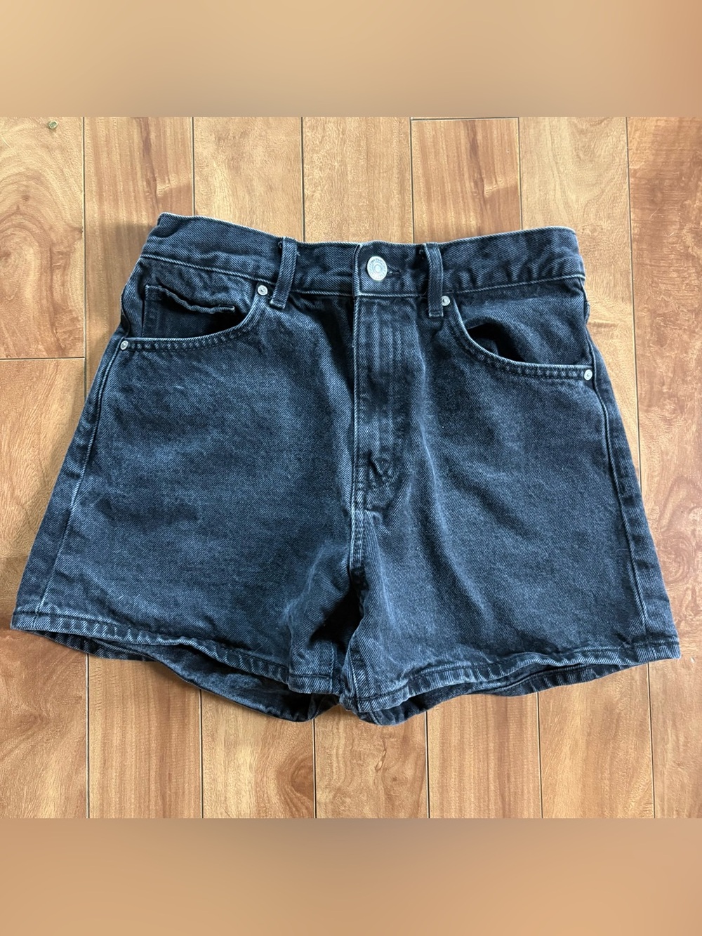 Mango Washed Black High-Waist Denim Shorts